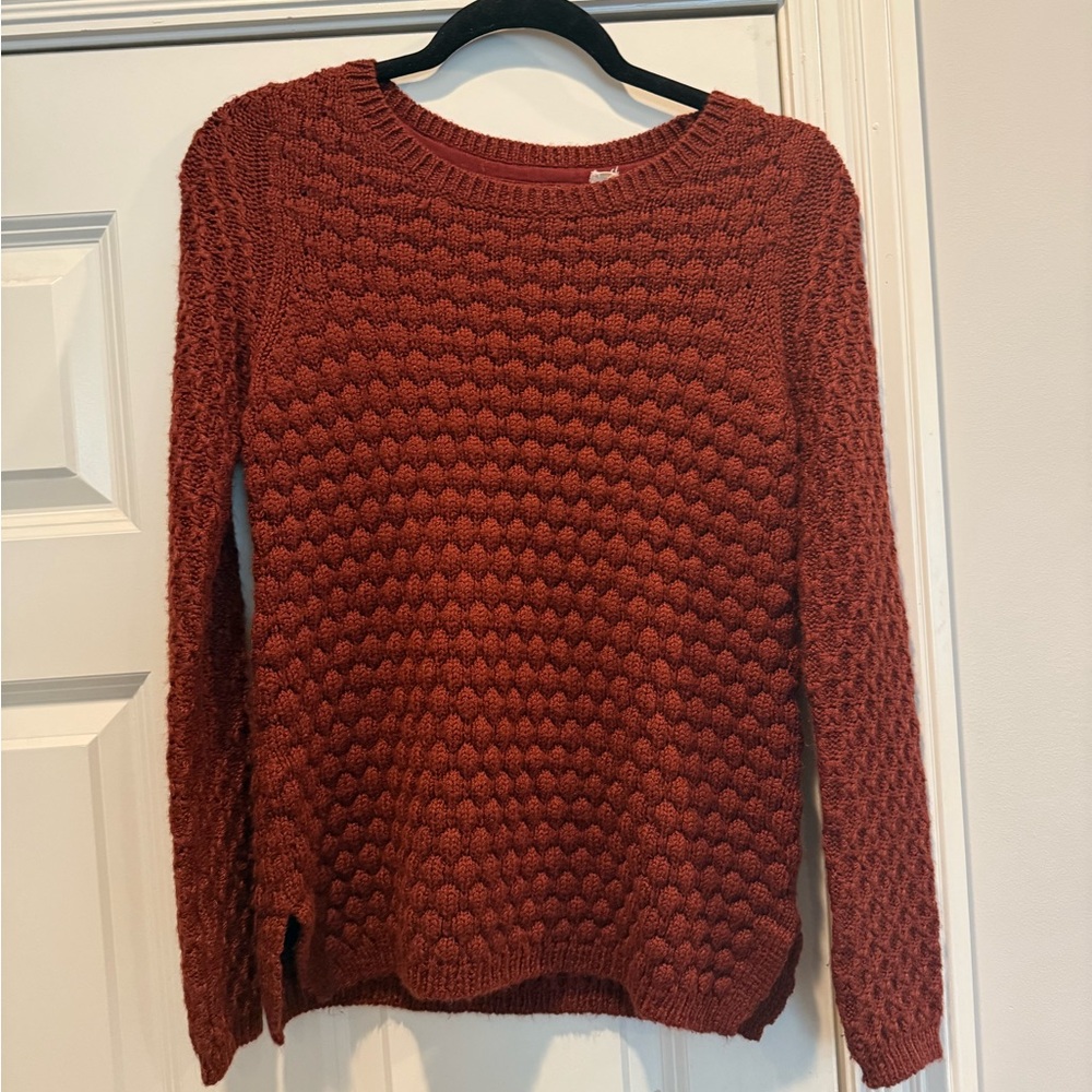 Field Flower Anthropologie Maroon Honeycomb Knit Crewneck Sweater S Popcorn